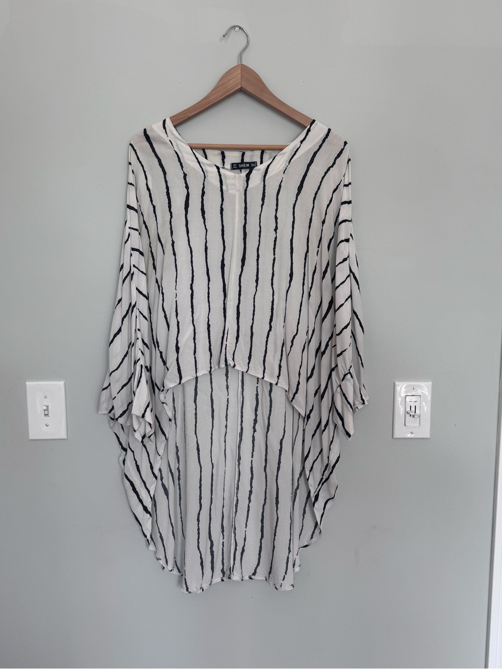 SHEIN White Tunic with Black Vertical Stripes